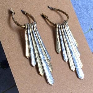 Elegant Gold and Silver Color Fringe Earrings with Textured Finish